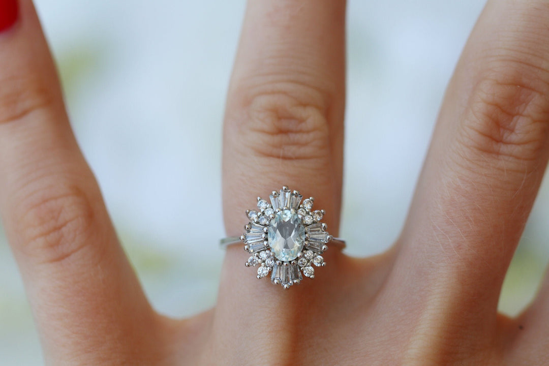 Victoria Art deco Aquamarine Ring- 14K White Gold