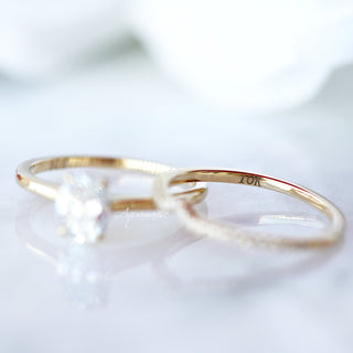 1CT Solitaire Moissanite Engagement Ring Set in 14K Solid Yellow Gold