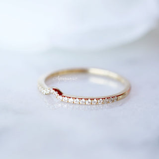 Natural Diamond or Moissanite Curved Wedding Band in 14K Solid Yellow Gold