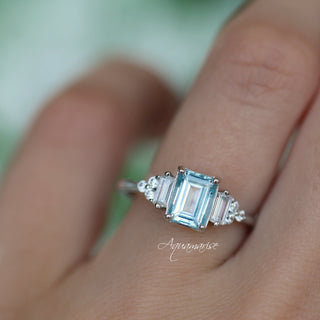 Amelia Emerald Cut Aquamarine Engagement Ring in 14K White Gold