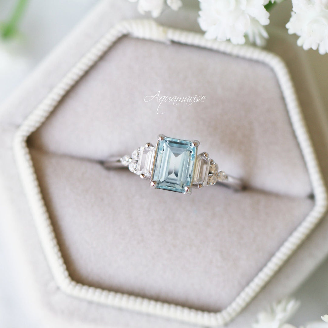 Amelia Natural Aquamarine Engagement Ring- 14K White Gold