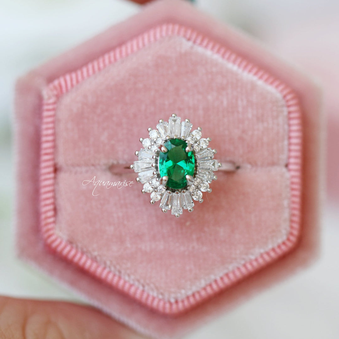 Victoria Art Deco Emerald Engagement Ring in 14K White Gold