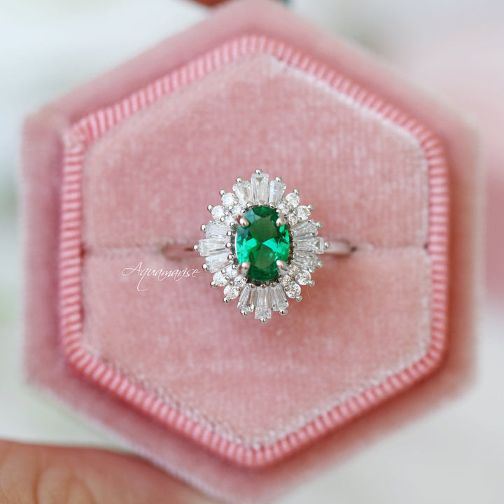 Victoria Art Deco Emerald Engagement Ring in 14K White Gold