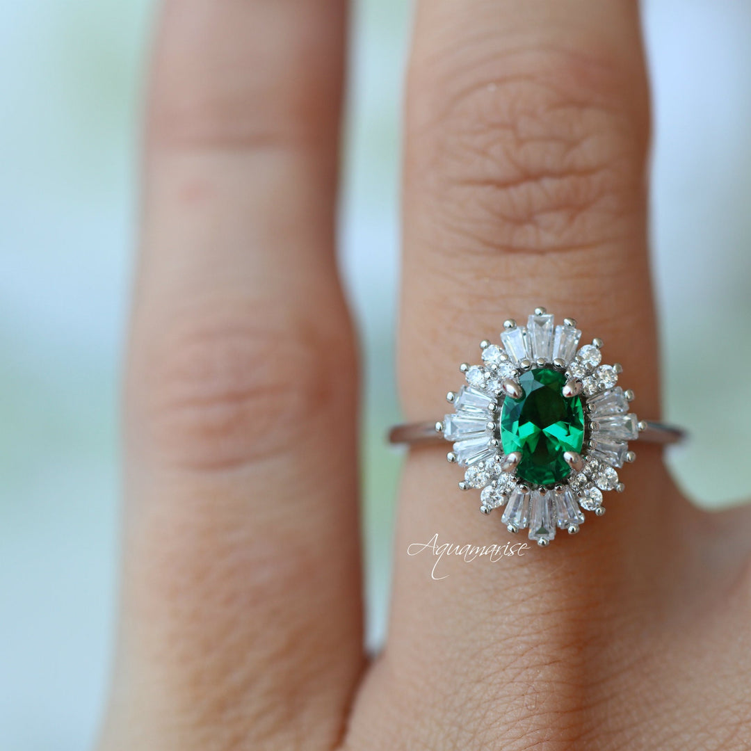 Victoria Art Deco Emerald Engagement Ring in 14K White Gold