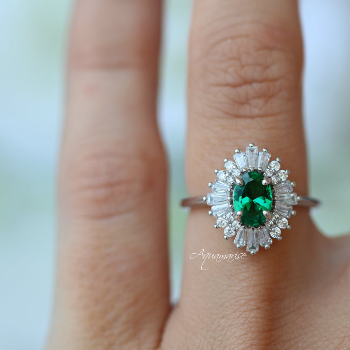 Victoria Art Deco Emerald Engagement Ring in 14K White Gold