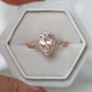Luxe Teardrop Natural Morganite Engagement Ring in 14K Solid Rose Gold