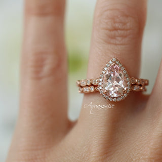 Luxe Teardrop Natural Morganite Engagement Ring in 14K Solid Rose Gold