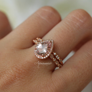 Luxe Teardrop Natural Morganite Engagement Ring in 14K Solid Rose Gold