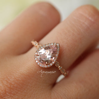 Luxe Teardrop Natural Morganite Engagement Ring in 14K Solid Rose Gold