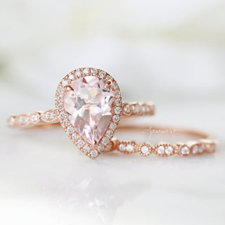 Luxe Teardrop Natural Morganite Engagement Ring in 14K Solid Rose Gold