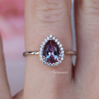Teardrop Alexandrite Engagement Ring in Sterling Silver