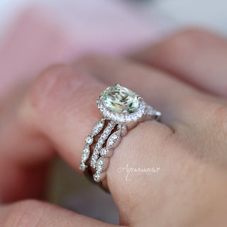 Iris Natural Light Green Amethyst Ring in Sterling Silver