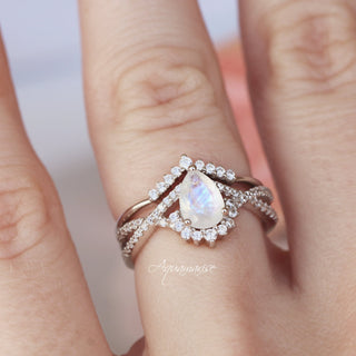Alice Rainbow Moonstone Couples Ring Set