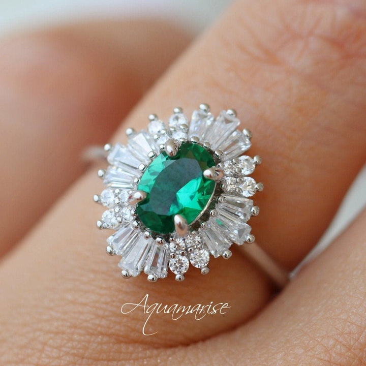 Victoria Art Deco Emerald Engagement Ring in 14K White Gold