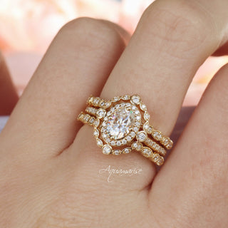 Vintage Inspired Diamond Wedding Band in Solid 14K Yellow Gold by Aquamarise Gold featuring a pear-shaped center diamond with halo and intricate diamond-accented band design.