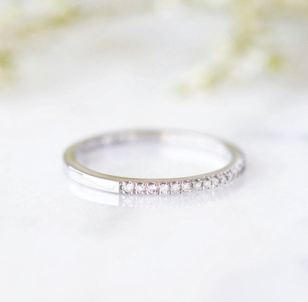 1.5MM Petite Half Eternity Wedding Band- 10K/ 14K/ 18K Solid Rose Gold