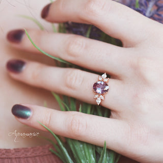 Eva Lab-Grown Alexandrite Flower Engagement Ring in 14K Solid Rose Gold