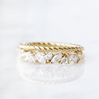 Willow Vintage Marquise Wedding Band in Solid 14K Yellow Gold by Aquamarise Gold featuring marquise and round gemstones in a twisted gold band, part of Women’s Wedding Bands collection.