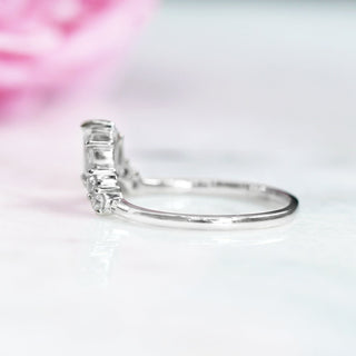 Tapered Baguette & Marquise Cluster Natural Diamond or Moissanite Wedding Band in 14K White Gold