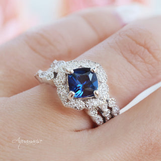 Luxe Cushion Cut Blue Sapphire Engagement Ring in Sterling Silver