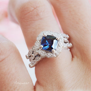 Luxe Cushion Cut Blue Sapphire Engagement Ring in Sterling Silver