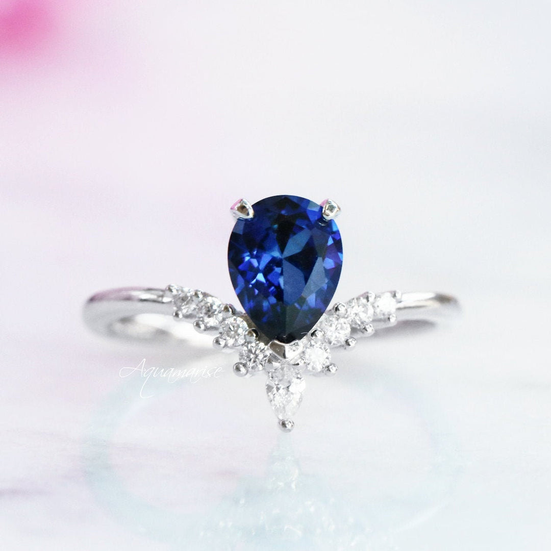 Lunette Blue Sapphire Ring Set- Sterling Silver