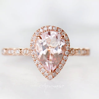 Luxe Teardrop Natural Morganite Engagement Ring in 14K Solid Rose Gold