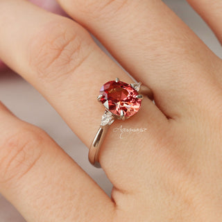 Oval Cut Padparadscha Sapphire Ring in Sterling Silver