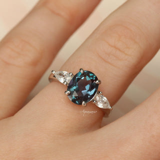 Oval Cut Lab-Grown Alexandrite Engagement Ring in Sterling Silver