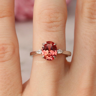 Oval Cut Padparadscha Sapphire Ring in Sterling Silver
