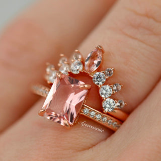 Blush Pink Morganite Stackable Wedding Band in 14K Solid Rose Gold