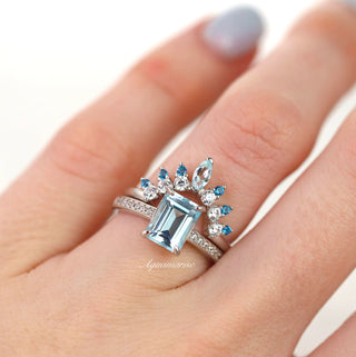 Ava Emerald Cut Aquamarine Engagement Ring in Sterling Silver
