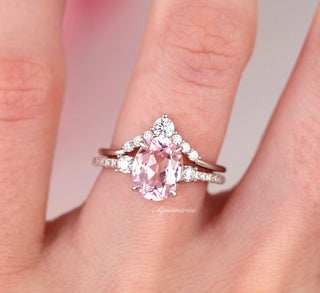 Bella Oval Cut Pink Sapphire Engagement Ring Set in 14K White Gold