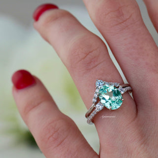 Bella Oval Cut Teal Sapphire Engagement Ring Set in 14K White Gold