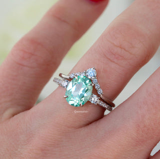 Bella Oval Cut Teal Sapphire Engagement Ring Set in 14K White Gold