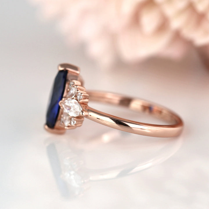 Adeline Ceylon Marquise Sapphire Ring- 14K Rose Gold Vermeil