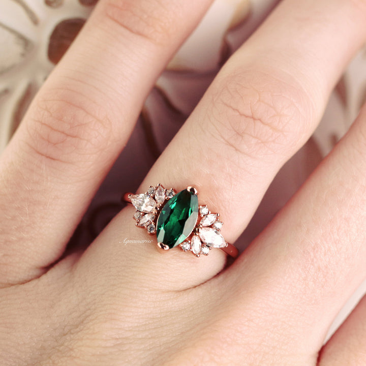 Adeline Marquise Emerald Ring in 14K Solid Rose Gold