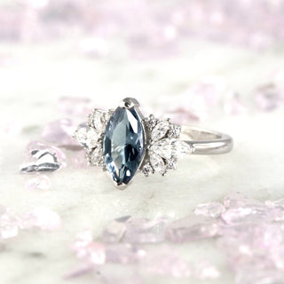 Adeline Marquise Cut Alexandrite Ring in Sterling Silver by Aquamarise with a marquise blue gemstone center and delicate diamond accents, part of Sterling Silver Rings and Women's Engagement Rings collections.