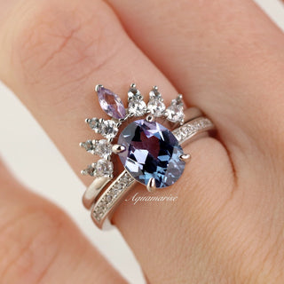 Ava Oval Cut Alexandrite Engagement Ring in 14K White Gold