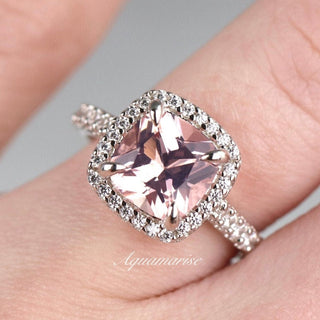 Belle Cushion Cut Natural Morganite Engagement Ring in 14K White Gold