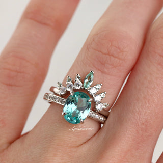 Ava Oval Cut Teal Sapphire Engagement Ring in Sterling Silver