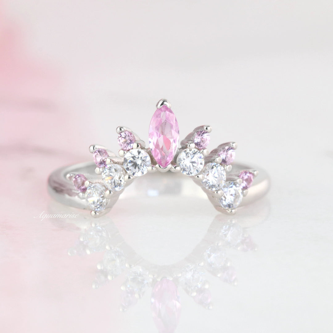 Tiara Pink Sapphire Curved Band- Sterling Silver