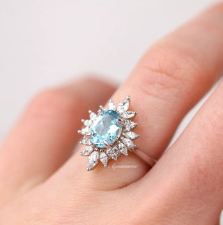 Aurora Natural Aquamarine Engagement Ring in 14K Solid Yellow Gold
