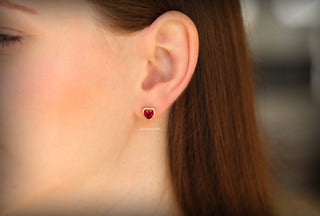 Heart Bezel Ruby Sud Earrings in 14K Yellow Gold Vermeil