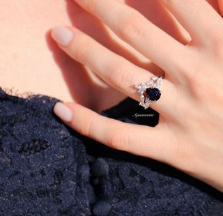 Evelyn Starry Night Engagement Ring Set in 14K White Gold