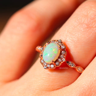 Cordelia Oval Cut Australian Opal Engagement Ring in 14K Solid Rose Gold