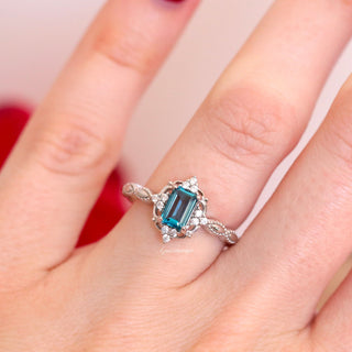 Claire Natural London Blue Topaz Engagement Ring in 14K White Gold