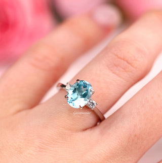 Everly Oval Cut Aquamarine Engagement Ring in 14K White Gold