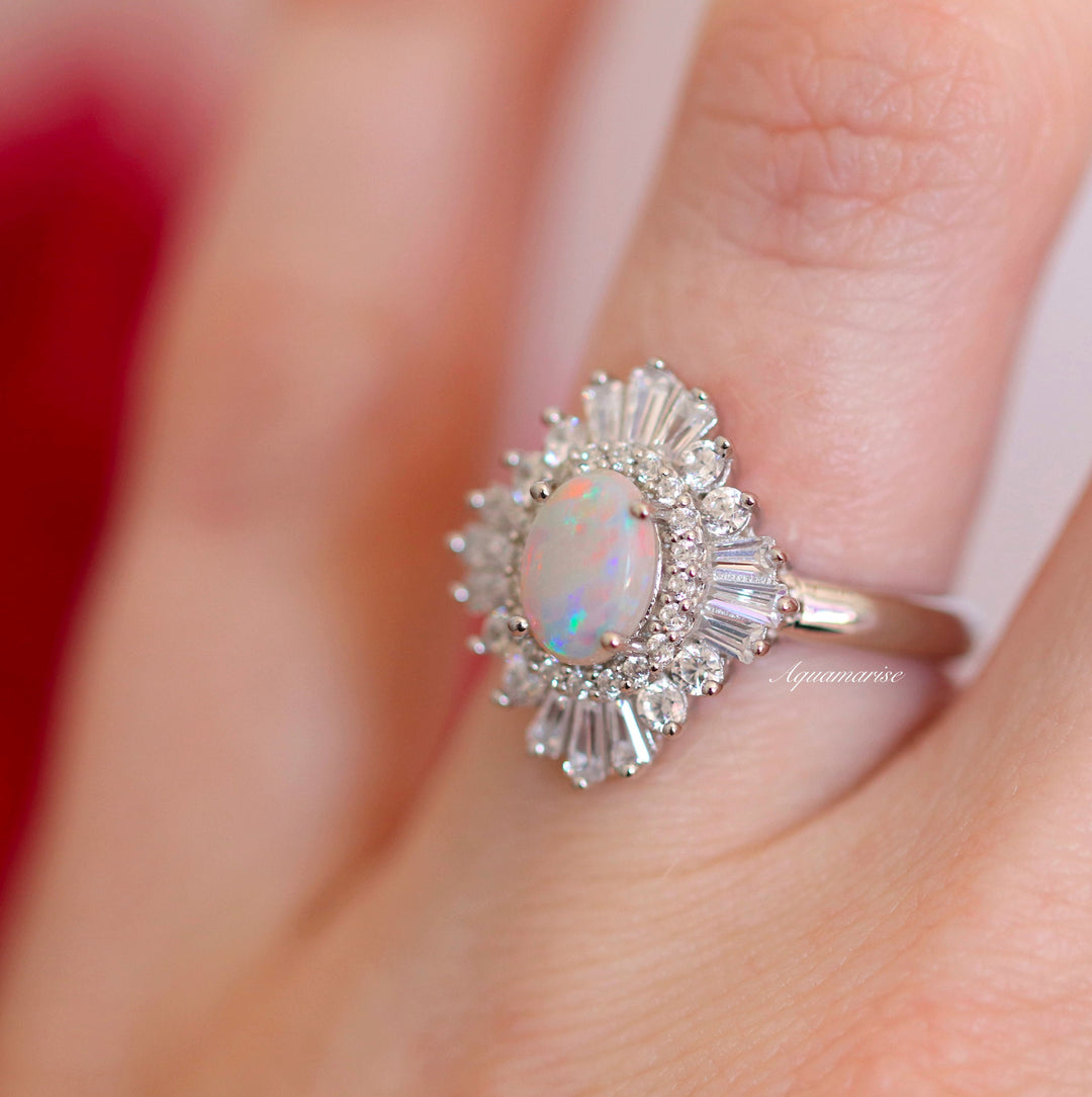 Victoria Natural Australian Opal Art Deco Engagement Ring in 14K White Gold