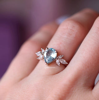 Eva Teardrop Aquamarine Engagement Ring in 14K White Gold